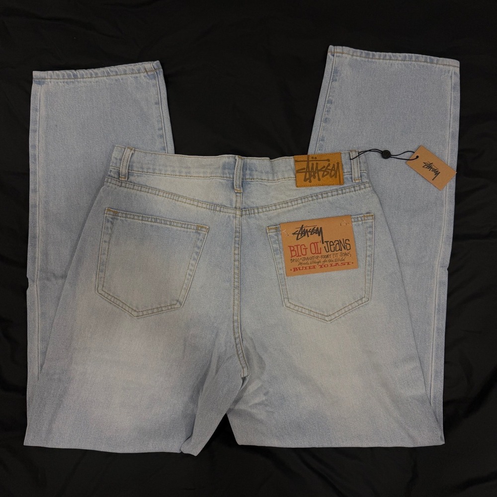 Stussy Big Ol Jeans Light Wash Baggy Straight Leg Denim Pants Mens Size L NEW